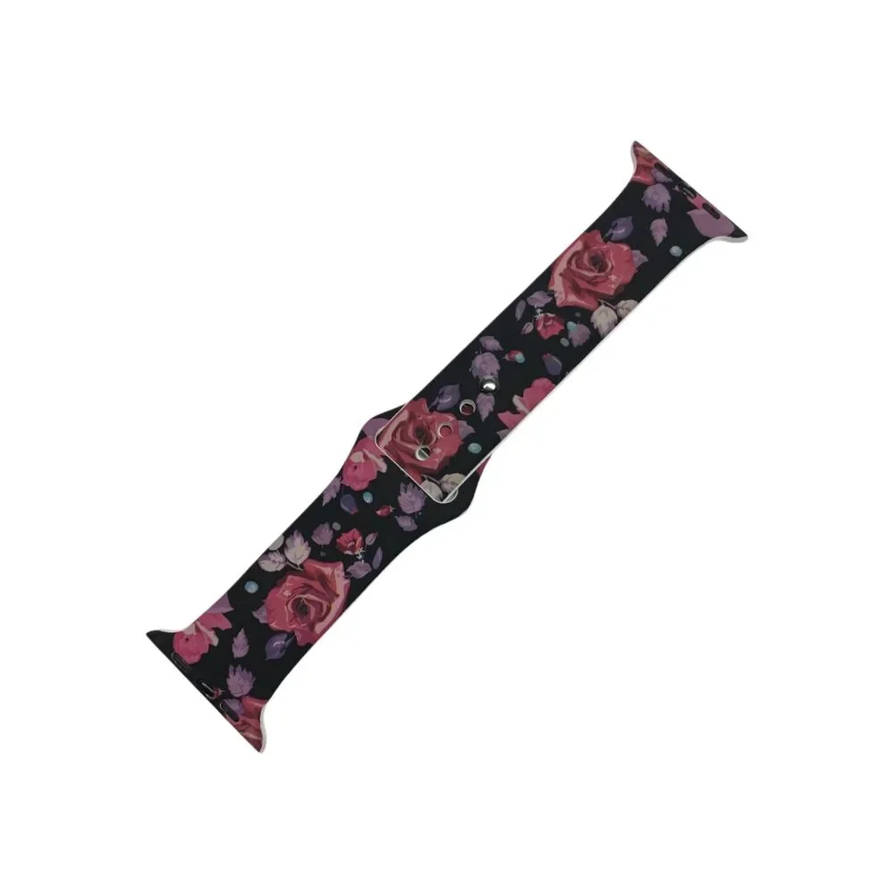 Black Pink Rose Floral Band — 42/44mm M/L